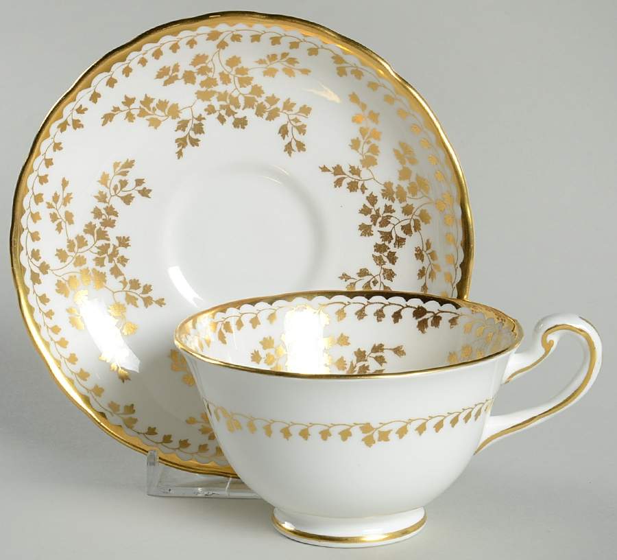 Golden Fern Footed Cup & Saucer Set by Royal Chelsea-1