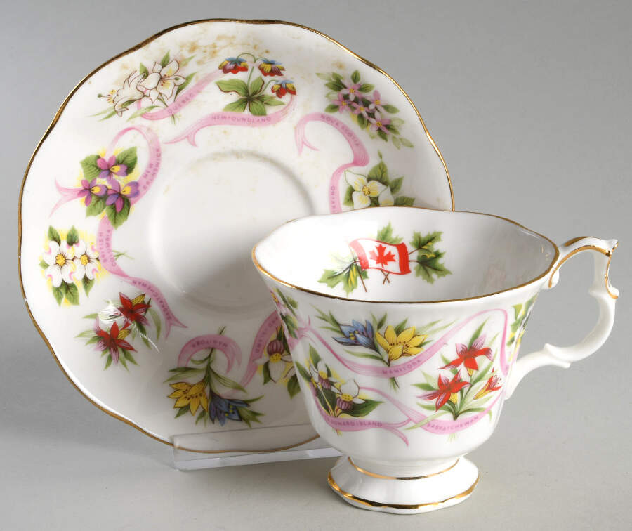 Canada (Canadian Emblems) Footed Cup & Saucer Set by Royal Albert-1