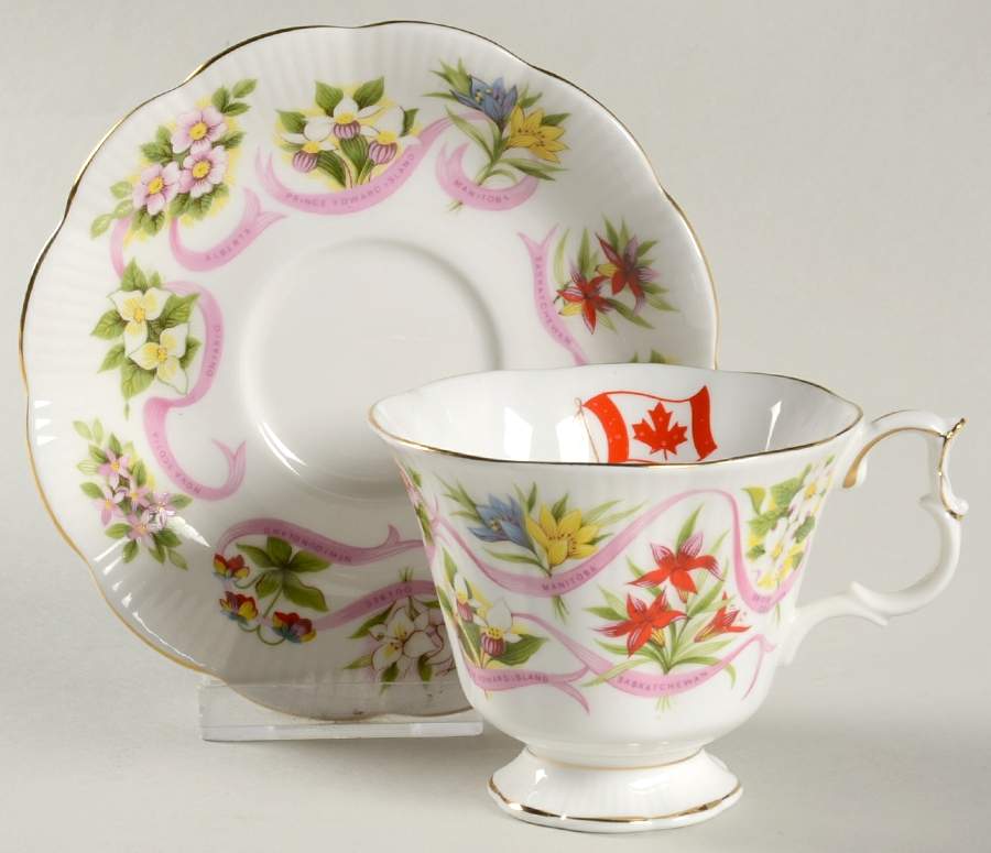 Canada (Canadian Emblems) Footed Cup & Saucer Set by Royal Albert-1