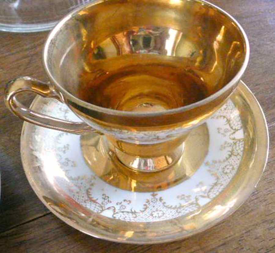 Golden Lace Footed Cup & Saucer Set by Royal Crown (Japan)-1