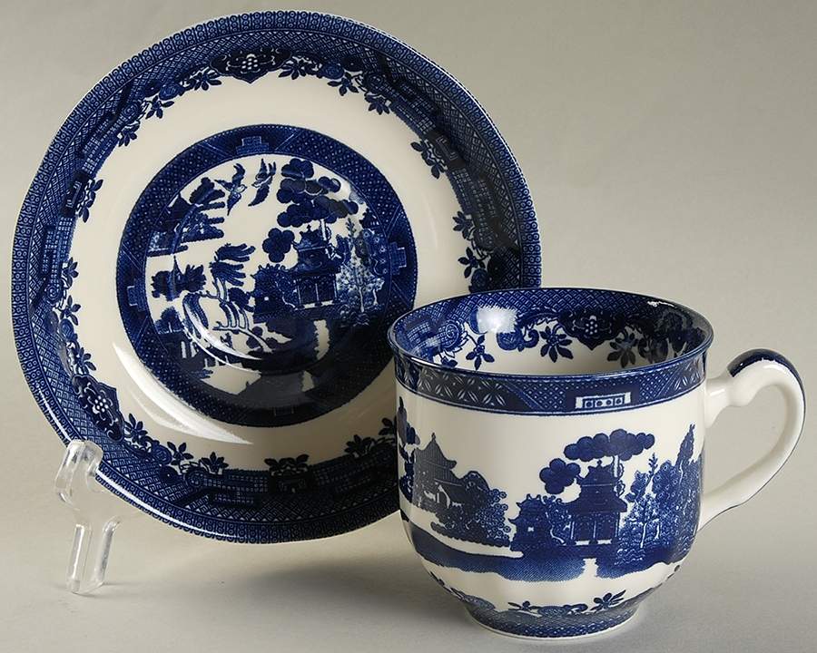 Blue Willow Flat Cup & Saucer Set by Royal Traditions-1