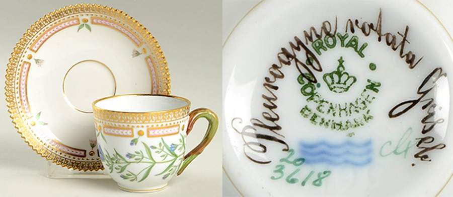 Flora Danica (1790 To 1960) Flat Demitasse Cup & Saucer-Pleurogyne rotala Gris by Royal Copenhagen-1
