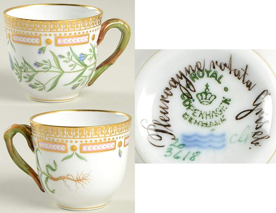 Flora Danica (1790 To 1960) Flat Demitasse Cup-Pleurogyne rotala Grisele. by Royal Copenhagen-1