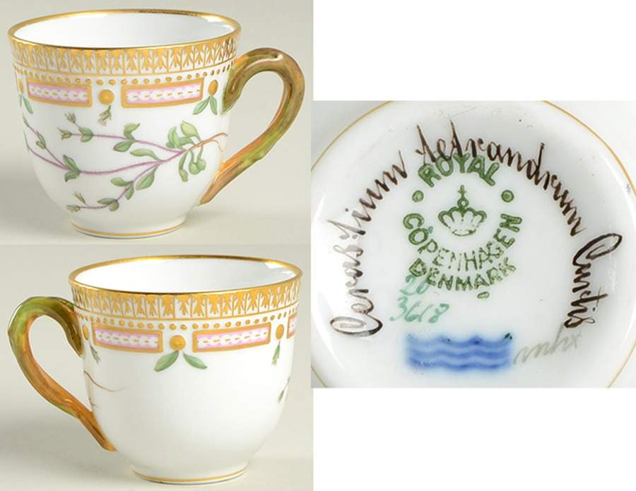 Flora Danica (1790 To 1960) Flat Demitasse Cup-Cerastium tetrandrum Curtis by Royal Copenhagen-1