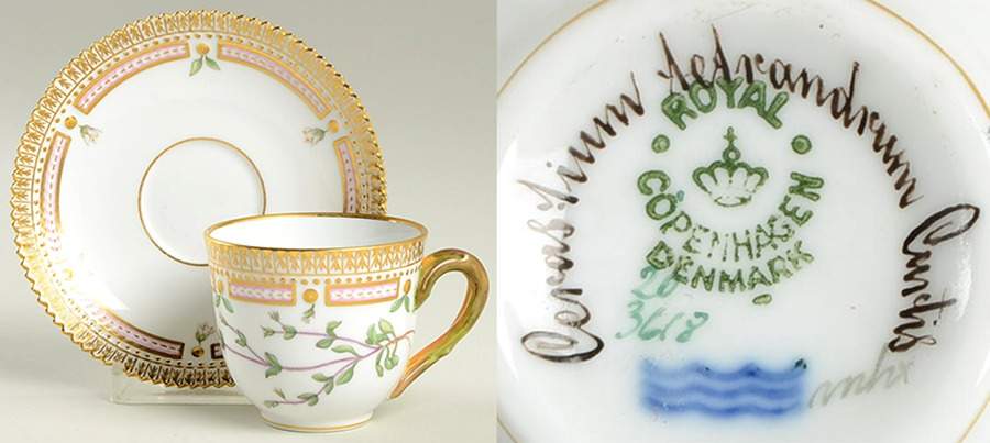 Flora Danica (1790 To 1960) Flat Demitasse Cup & Saucer-Cerastium tetrandrum C by Royal Copenhagen-1