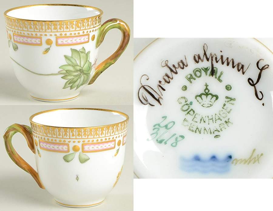 Flora Danica (1790 To 1960) Flat Demitasse Cup-Draba alpina L. by Royal Copenhagen-1