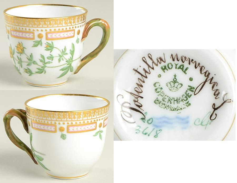 Flora Danica (1790 To 1960) Flat Demitasse Cup-Potentilla norvegica L by Royal Copenhagen-1