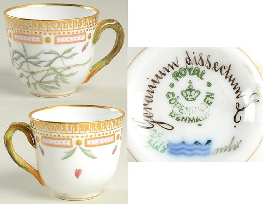Flora Danica (1790 To 1960) Flat Demitasse Cup-Geranium dissectum L. by Royal Copenhagen-1