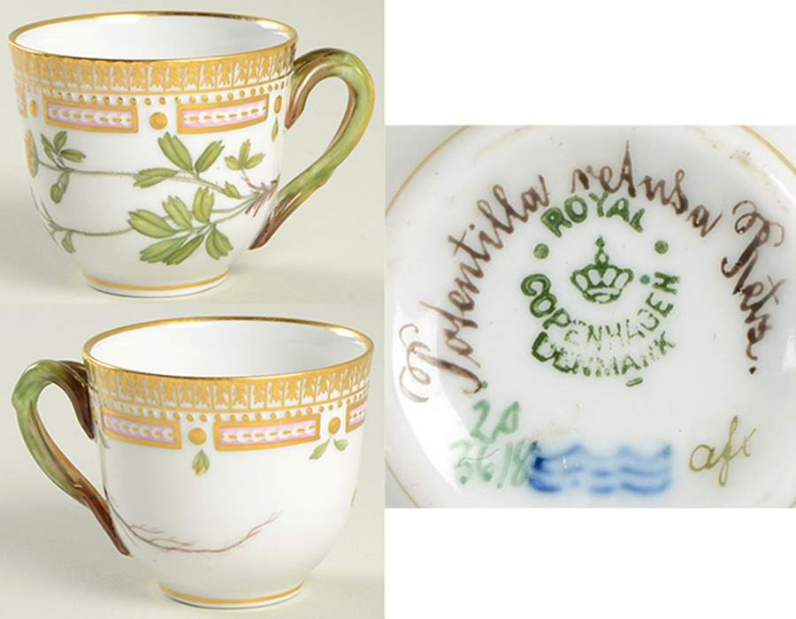 Flora Danica (1790 To 1960) Flat Demitasse Cup-Potentilla retusa Rets by Royal Copenhagen-1