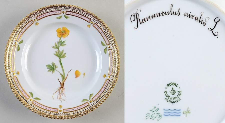 Flora Danica (1790 To 1960) Salad Plate-Ranunculus nivalis L. by Royal Copenhagen-1