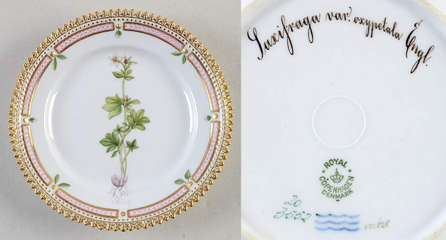 Flora Danica (1790 To 1960) Bread & Butter Plate-Saxifraga var Oxypetala engl. by Royal Copenhagen-1