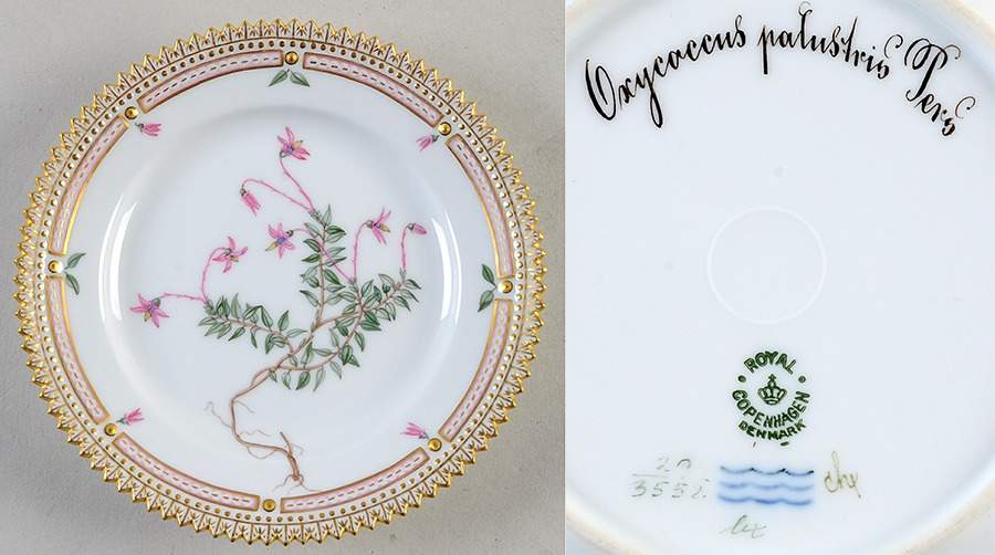 Flora Danica (1790 To 1960) Bread & Butter Plate-Oxyeoccus palustris Pers by Royal Copenhagen-1