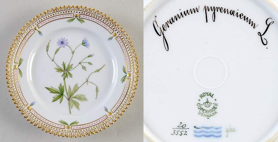 Flora Danica (1790 To 1960) Bread & Butter Plate-Geranium pyrenaicum L. by Royal Copenhagen-1