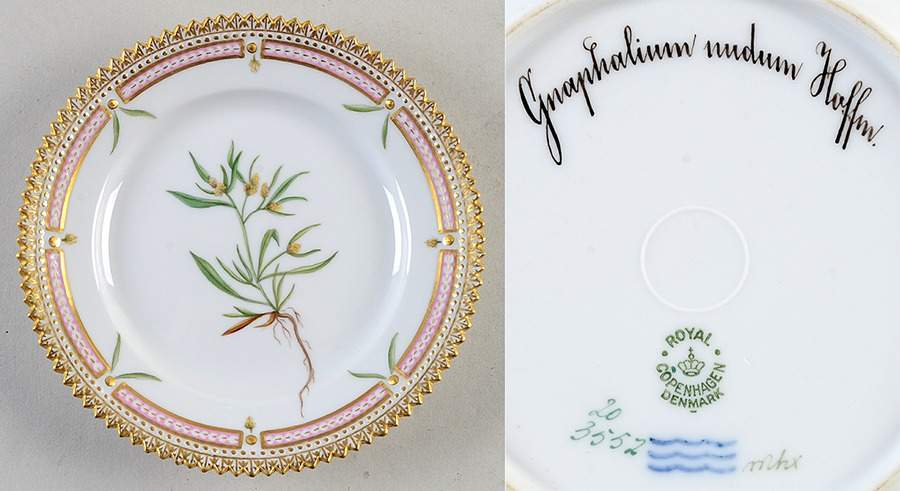 Flora Danica (1790 To 1960) Bread & Butter Plate-Gnaphalium nudum Huffm. by Royal Copenhagen-1