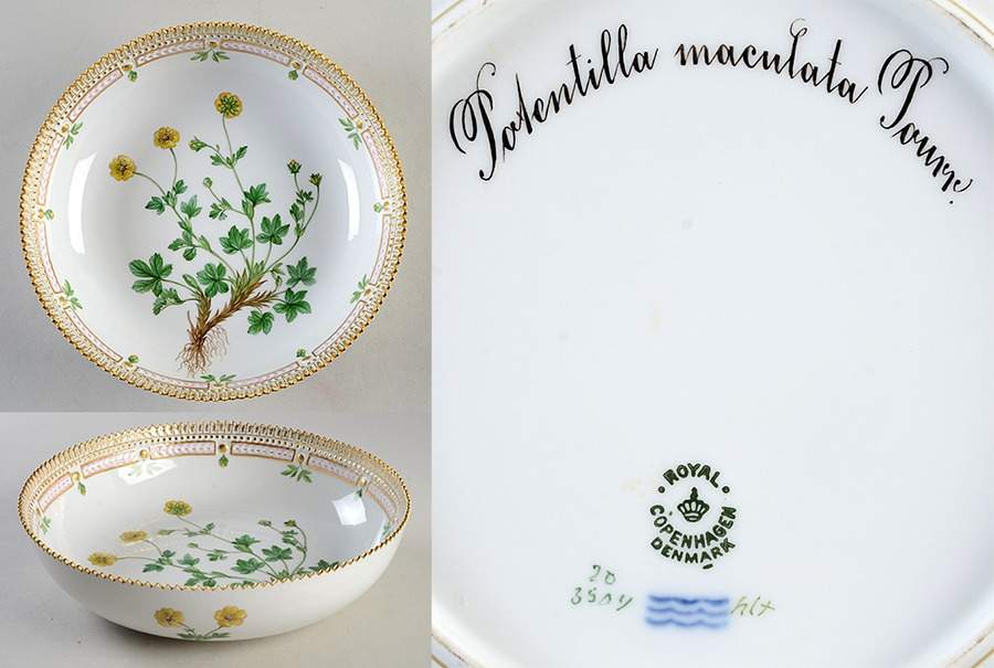 Flora Danica (1790 To 1960) 9" Salad Serving Bowl-Potentilla maculate Paurr. by Royal Copenhagen-1