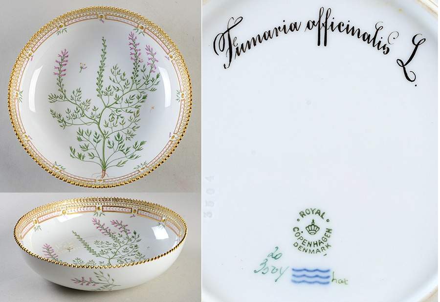 Flora Danica (1790 To 1960) 9" Salad Serving Bowl-Fumaria officinalis L. by Royal Copenhagen-1