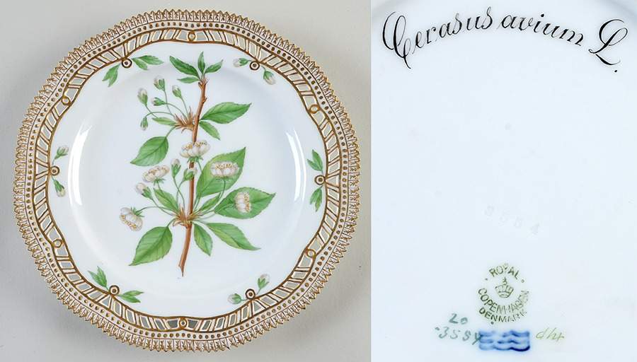 Flora Danica (1790 To 1960) 9" Pierced Luncheon Plate/Fruit Std-Cerasus avium by Royal Copenhagen-1