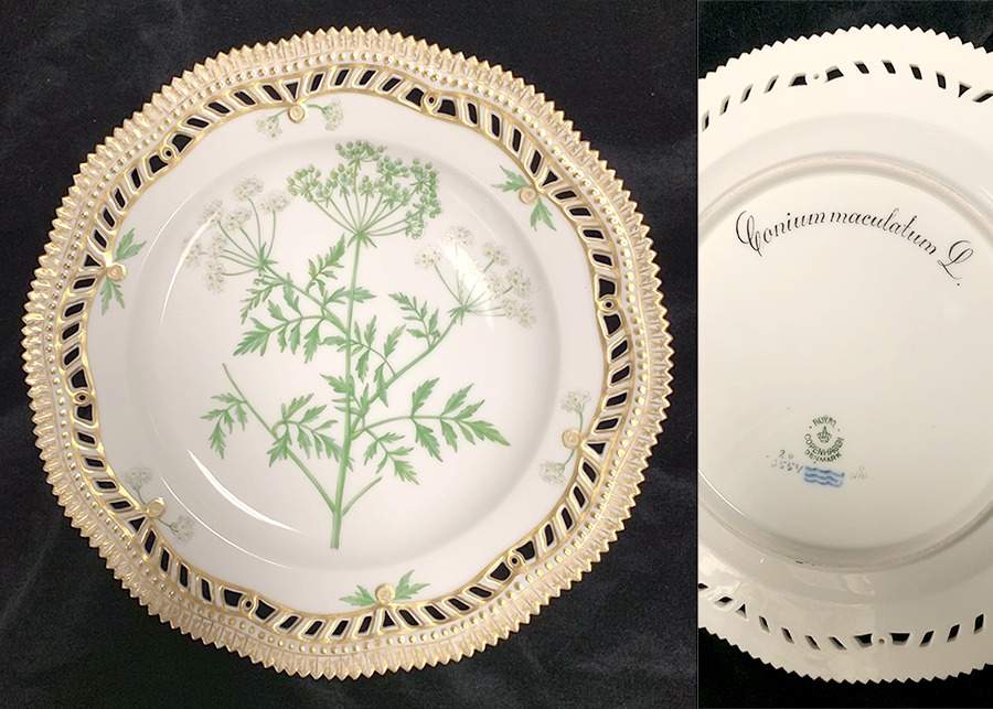 Flora Danica (1790 To 1960) 9" Pierced Luncheon Plate/Fruit Std-Conium maculat by Royal Copenhagen-1