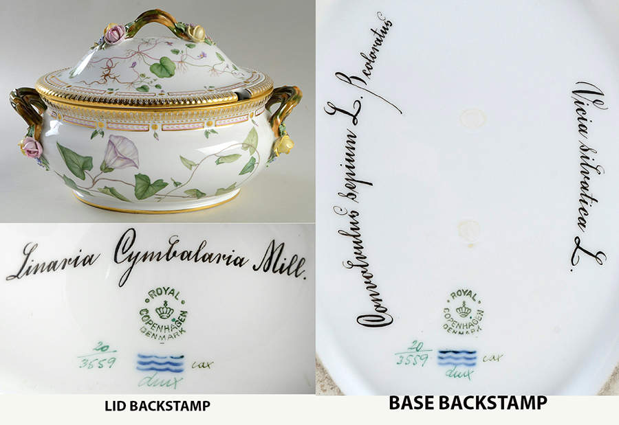 Flora Danica (1790 To 1960) 4Qt Oval Tureen & Lid-Convo sep, Vicia s, Linaria by Royal Copenhagen-1