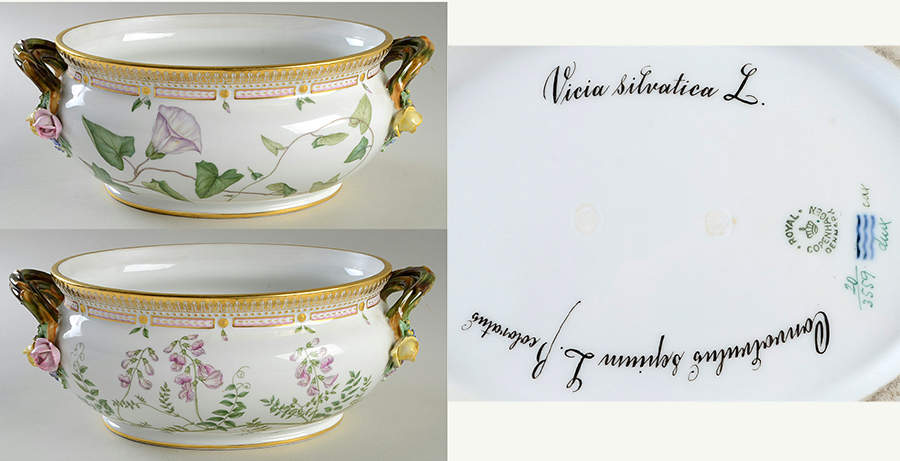 Flora Danica (1790 To 1960) 4Qt Oval Tureen No Lid-Convolvulus sep,Vicia Silva by Royal Copenhagen-1