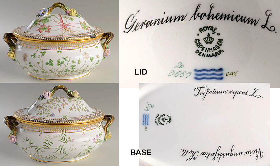 Flora Danica (1790 To 1960) 4 Qt Oval Tureen & Lid-Vicia an,Trif rep,Ger boh by Royal Copenhagen-1
