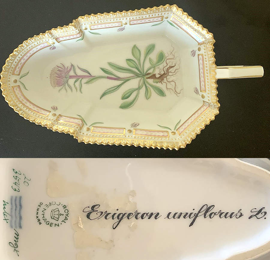 Flora Danica (1790 To 1960) 7" Accent Pickle Dish-Erigeron uniflorus L. by Royal Copenhagen-1