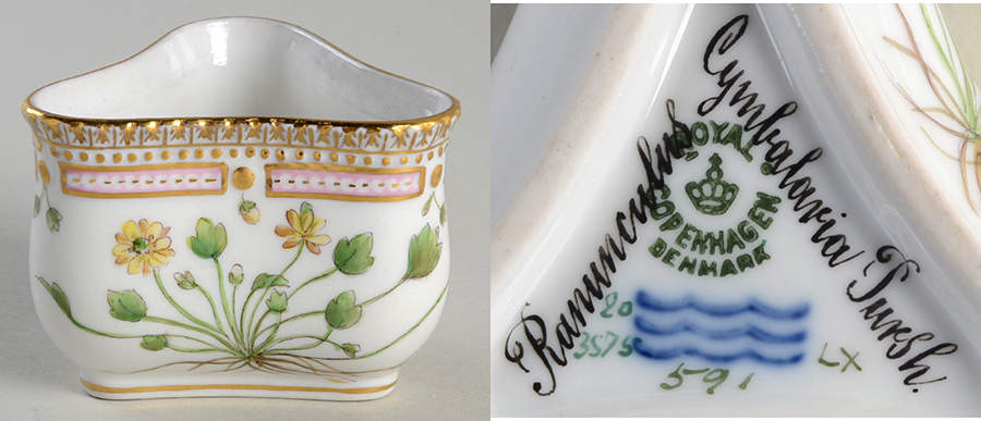 Flora Danica (1790 To 1960) Triangular Custard Cup-Ranunculus cymbalaria Sursh by Royal Copenhagen-1