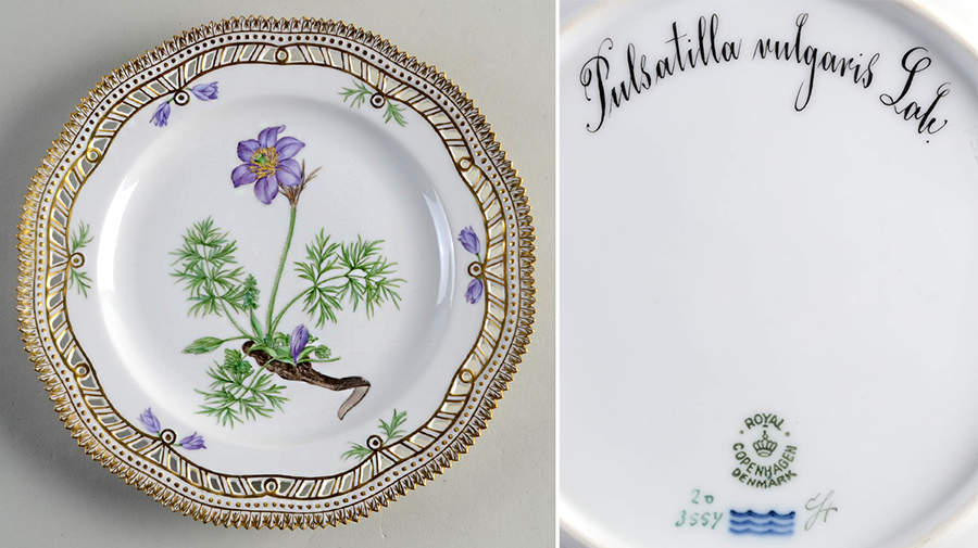 Flora Danica (1790 To 1960) 9" Pierced Luncheon Plate/Fruit St-Pulsatilla vulg by Royal Copenhagen-1