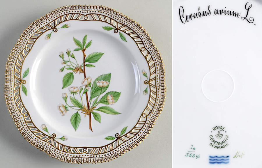 Flora Danica (1790 To 1960) 9" Pierced Luncheon Plate/Fruit St-Cerasus axium L by Royal Copenhagen-1