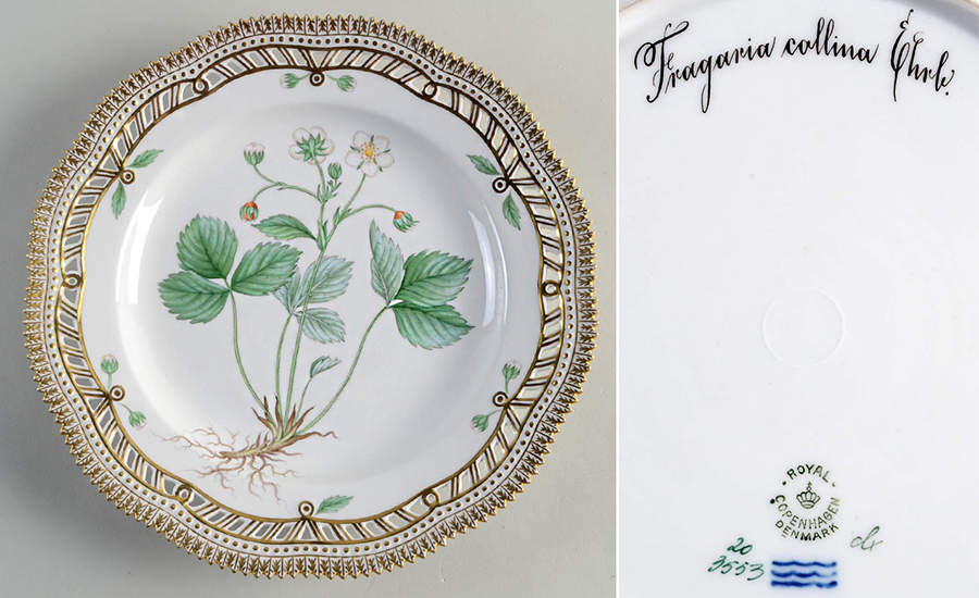 Flora Danica (1790 To 1960) 10" Pierced Dinner Plate/Fruit Std-Fragaria collin by Royal Copenhagen-1