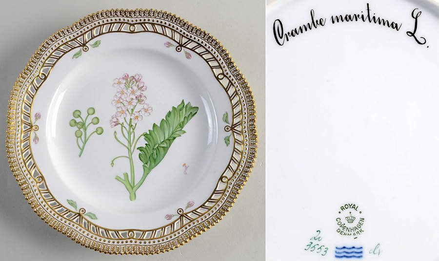 Flora Danica (1790 To 1960) 10" Pierced Dinner Plate/Fruit Std-Crambe maritina by Royal Copenhagen-1