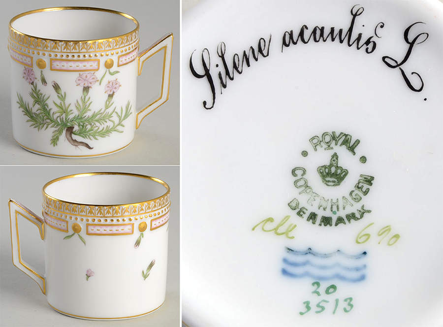 Flora Danica (1790 To 1960) Chocolate Cup-Silene acaulis L. by Royal Copenhagen-1