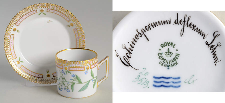 Flora Danica (1790 To 1960) Chocolate Cup & Serrated Saucer-Echinospermum deyl by Royal Copenhagen-1