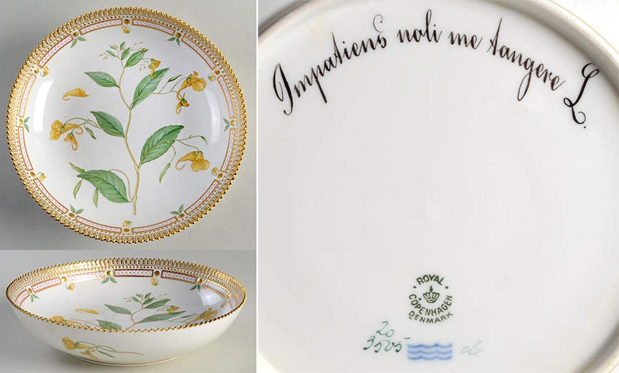 Flora Danica (1790 To 1960) 10" Salad Serving Bowl-Impatiens nolime tangere by Royal Copenhagen-1