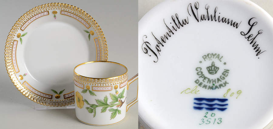Flora Danica (1790 To 1960) Chocolate Cup & Serrated Saucer-Potentilla valdias by Royal Copenhagen-1