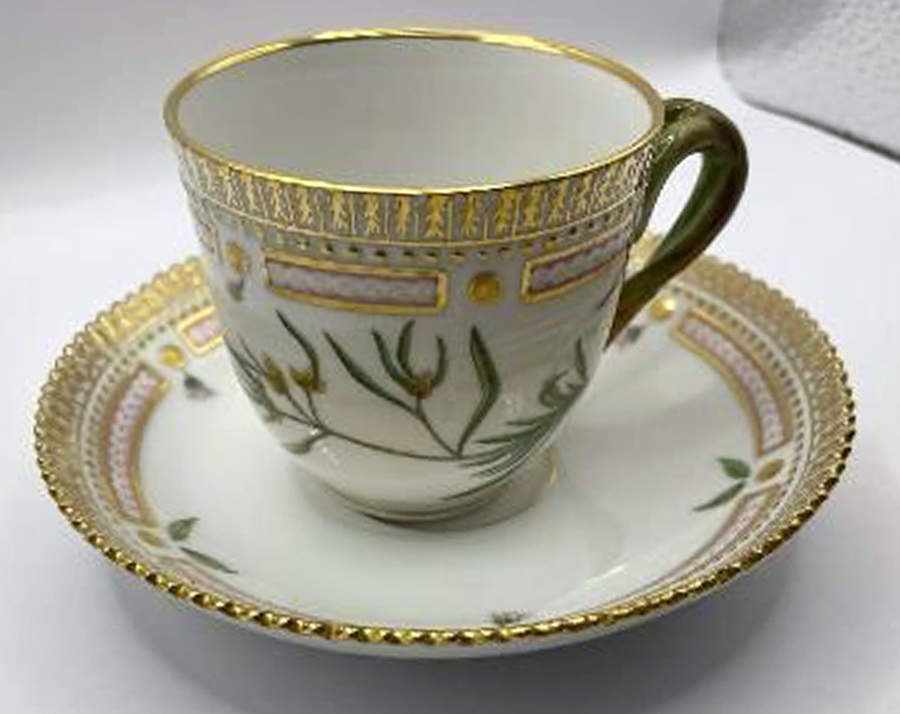 Flora Danica (1790 To 1960) Flat Cup & Saucer Set-Gnaphalium nudium Hoffin by Royal Copenhagen-1