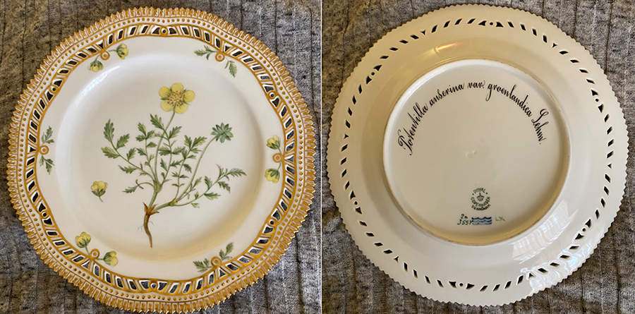 Flora Danica (1790 To 1960) 9" Pierced Luncheon Plate/Fruit Std-Potentilla ans by Royal Copenhagen-1
