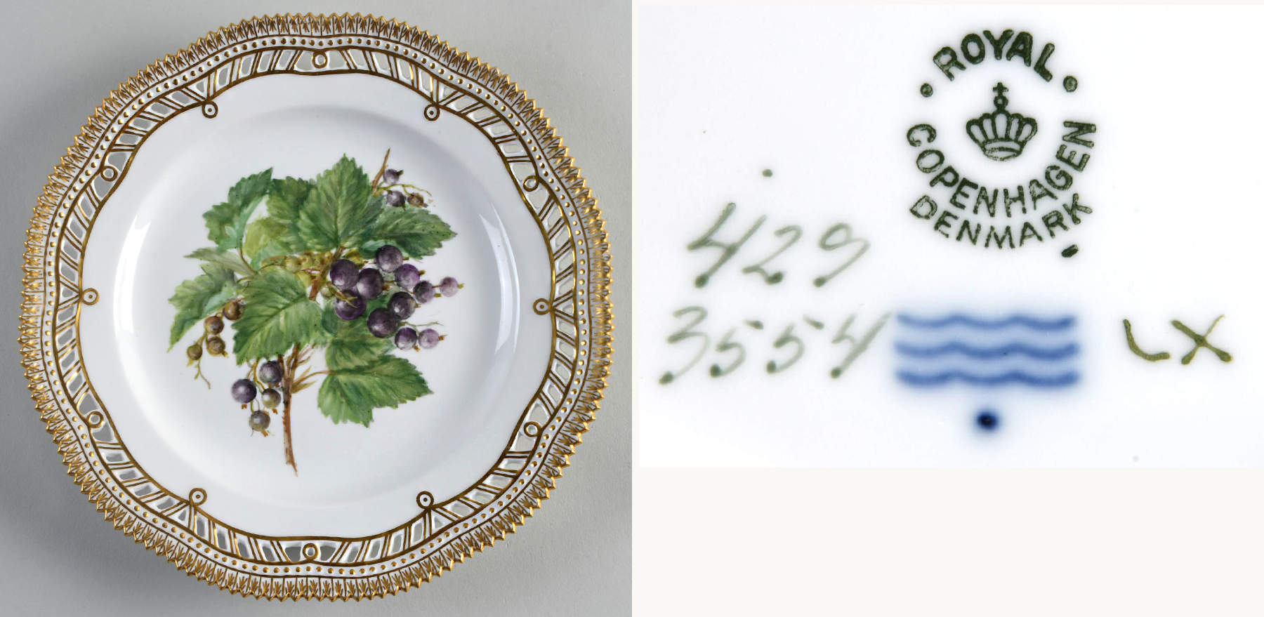 Flora Danica (1790 To 1960) 9" Pierced Luncheon Plate/Fruit Stand-Black Curren by Royal Copenhagen-1