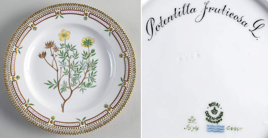 Flora Danica (1790 To 1960) Dinner Plate-Potentilla fruticosa L. by Royal Copenhagen-1