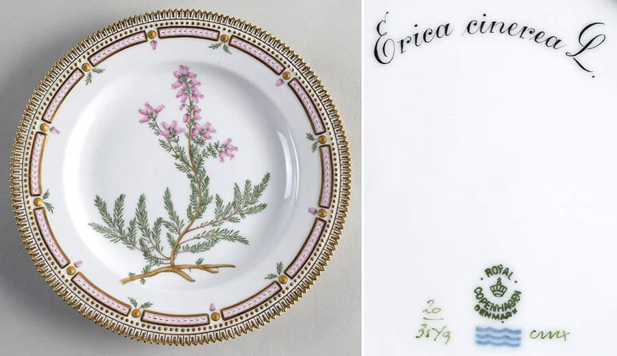 Flora Danica (1790 To 1960) Dinner Plate-Erica cinerea L. by Royal Copenhagen-1