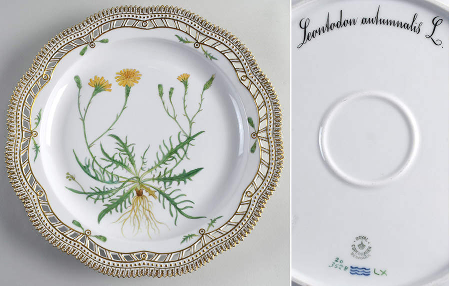 Flora Danica (1790 To 1960) 13" Round Pierced Platter-Leontodon autumnalis L. by Royal Copenhagen-1