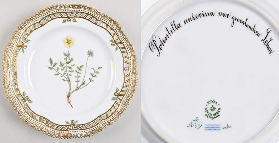 Flora Danica (1790 To 1960) 9" Pierced Luncheon Plate/Fruit Std-Potentilla ans by Royal Copenhagen-1