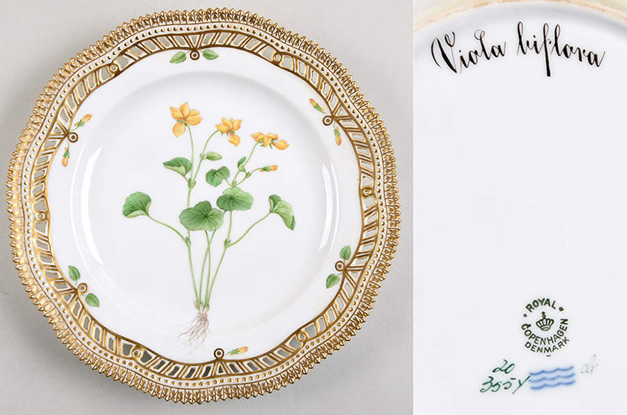 Flora Danica (1790 To 1960) 9" Pierced Luncheon Plate/Fruit Std-Viola biflora by Royal Copenhagen-1