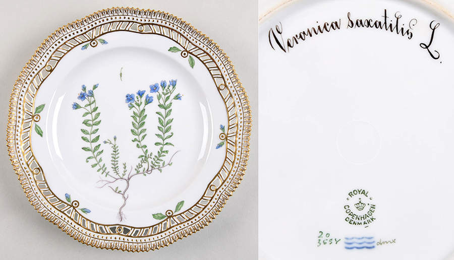 Flora Danica (1790 To 1960) 9" Pierced Luncheon Plate/Fruit Std-Veronica saxat by Royal Copenhagen-1