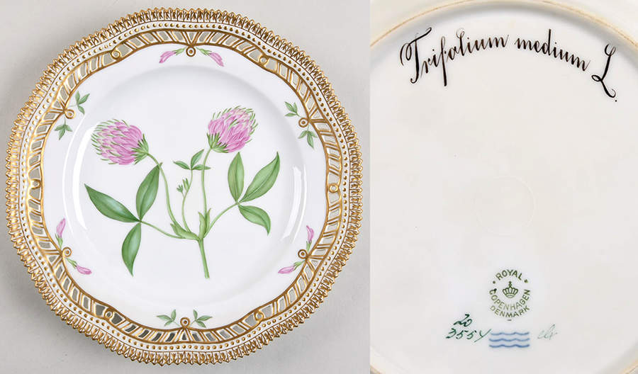 Flora Danica (1790 To 1960) 9" Pierced Luncheon Plate/Fruit Std-Trifolium medi by Royal Copenhagen-1