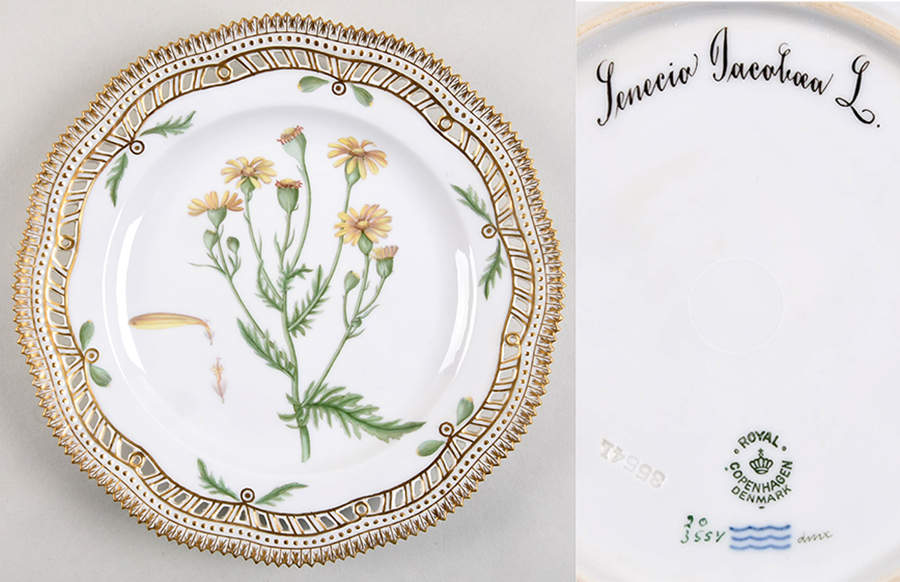 Flora Danica (1790 To 1960) 9" Pierced Luncheon Plate/Fruit Std-Senecio Jacoba by Royal Copenhagen-1