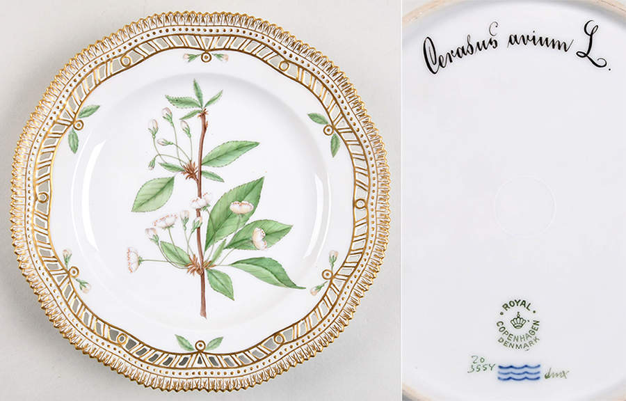 Flora Danica (1790 To 1960) 9" Pierced Luncheon Plate/Fruit St-Cerasus axium L by Royal Copenhagen-1