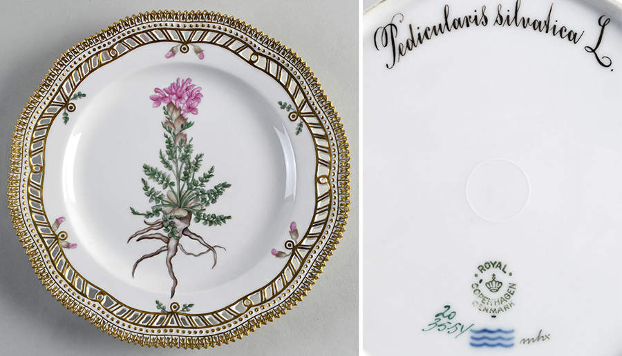 Flora Danica (1790 To 1960) 9" Pierced Luncheon Plate/Fruit Std-Pedicularis si by Royal Copenhagen-1