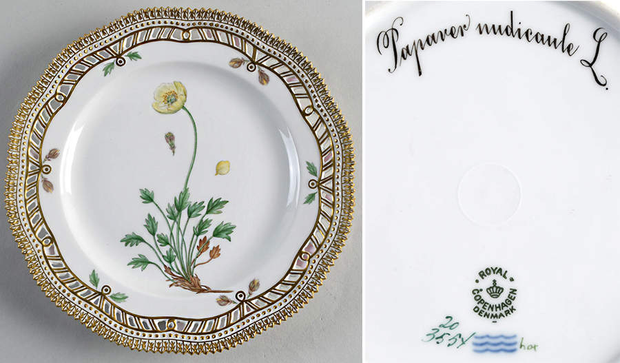 Flora Danica (1790 To 1960) 9" Pierced Luncheon Plate/Fruit Std-Papaver nudica by Royal Copenhagen-1
