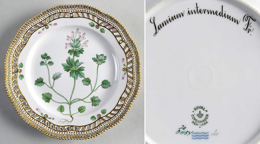 Flora Danica (1790 To 1960) 9" Pierced Luncheon Plate/Fruit Std-Lamium interme by Royal Copenhagen-1